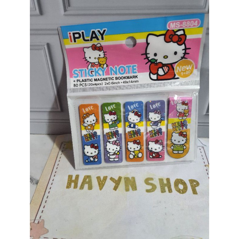 pembatas plastik + magnet/post it plastik (80pcs) + 1pc pembatas magnet/pembatas BTS/post it BT-21-HelloKitty
