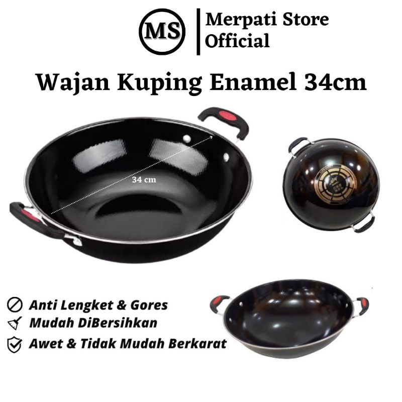 Merpati Store - Wajan Anti Lengket Enamel Wajan Enamel Kuali Wajan Ukuran Sedang