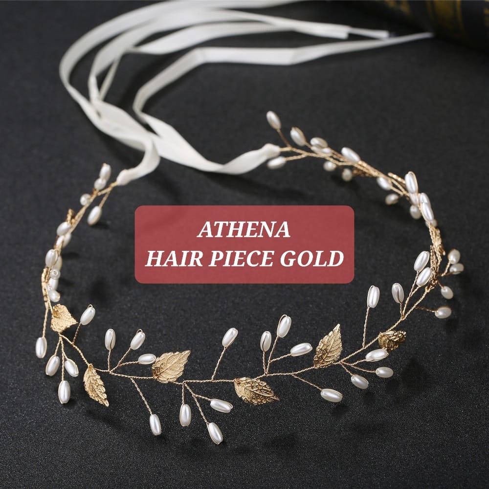 BAJUKIDDIE ATHENA HAIRPIECE GOLD MAHKOTA PENGANTIN AKSESORIS SANGGUL PESTA IMPORT