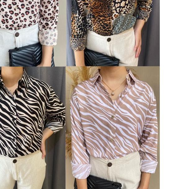 ➴ KEMEJA H&M MOTIF LEOPARD ⅎ