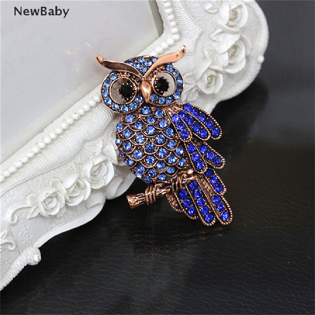 NewBaby Hot Bridal Owl Gold Pin Bouquet Vintage Blue Rhinestone Wedding Brooches ID