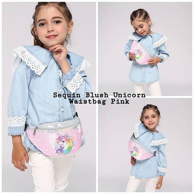 TAS PINGGANG ANAK SEQUIN MOTIF UNICORN WAIST RAINBOW / PINK IMPORT BAGUS