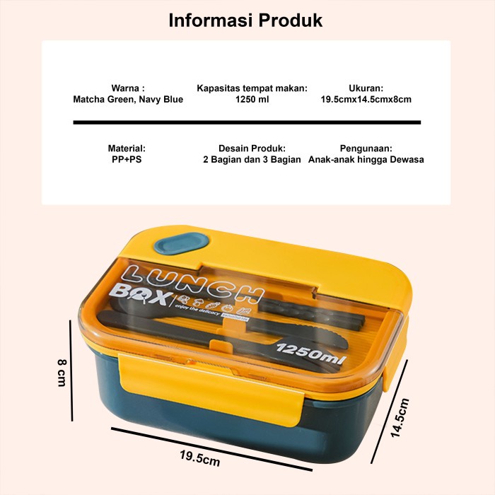 Tempat Kotak Bekal Makan Lunch Box Anak Plastik 1250ml Bento Box