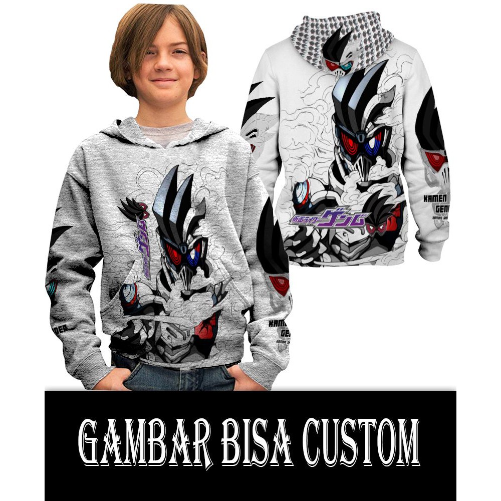 Jaket Hoodie Pullover Anak 3D Fullprint New Design Kamen Rider Genm Dangerous Zombie