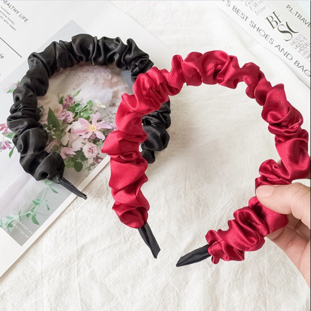 PREMIUM BANDO SCRUNCHIE RUFFLE ALA KOREA - Bandana Kerut Korea - Matte Scrunchie Velvet Headband