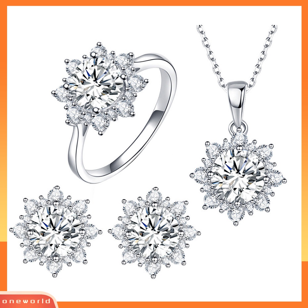 Set Perhiasan Kalung Anting Stud Liontin Snowflake Cubic Zirconia Untuk Wanita