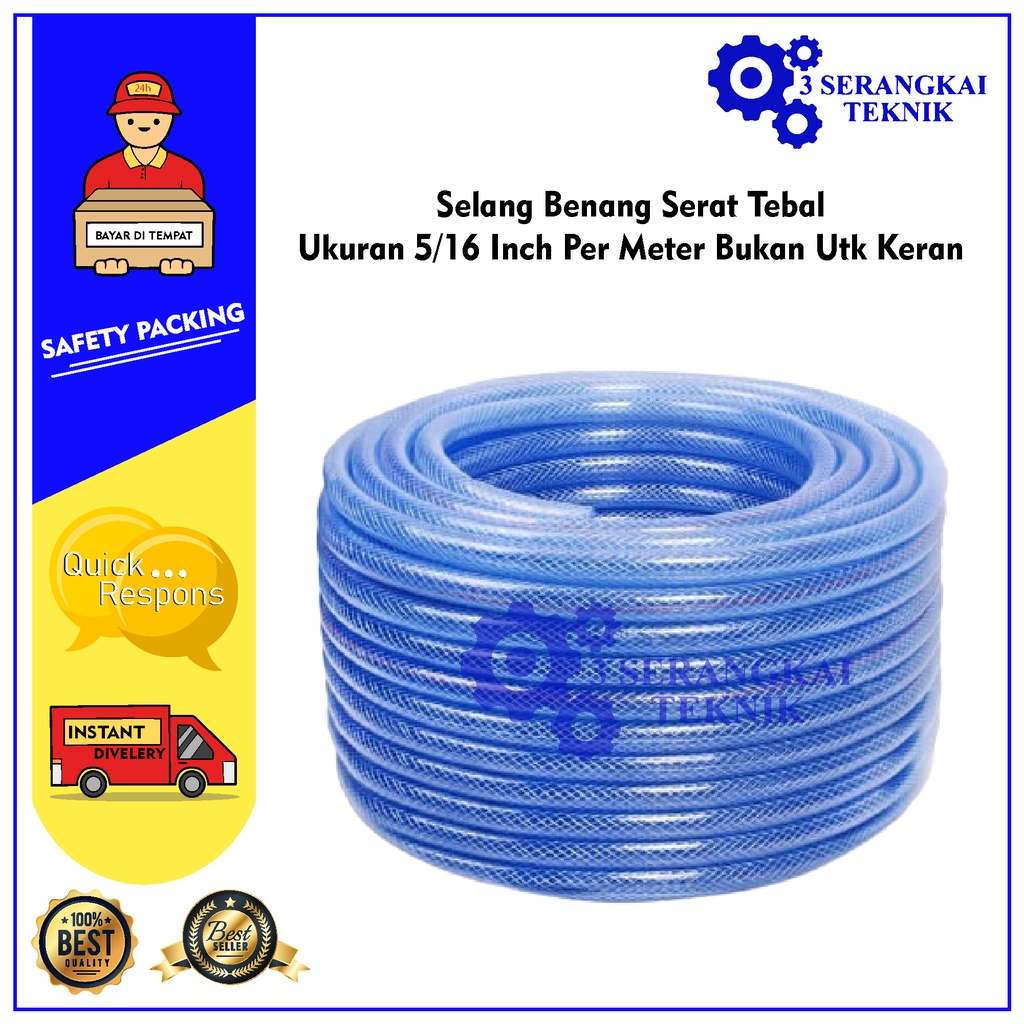 Selang Air Benang Serat Tebal Ukuran 5/16 Inch Per Meter Bukan Utk Keran