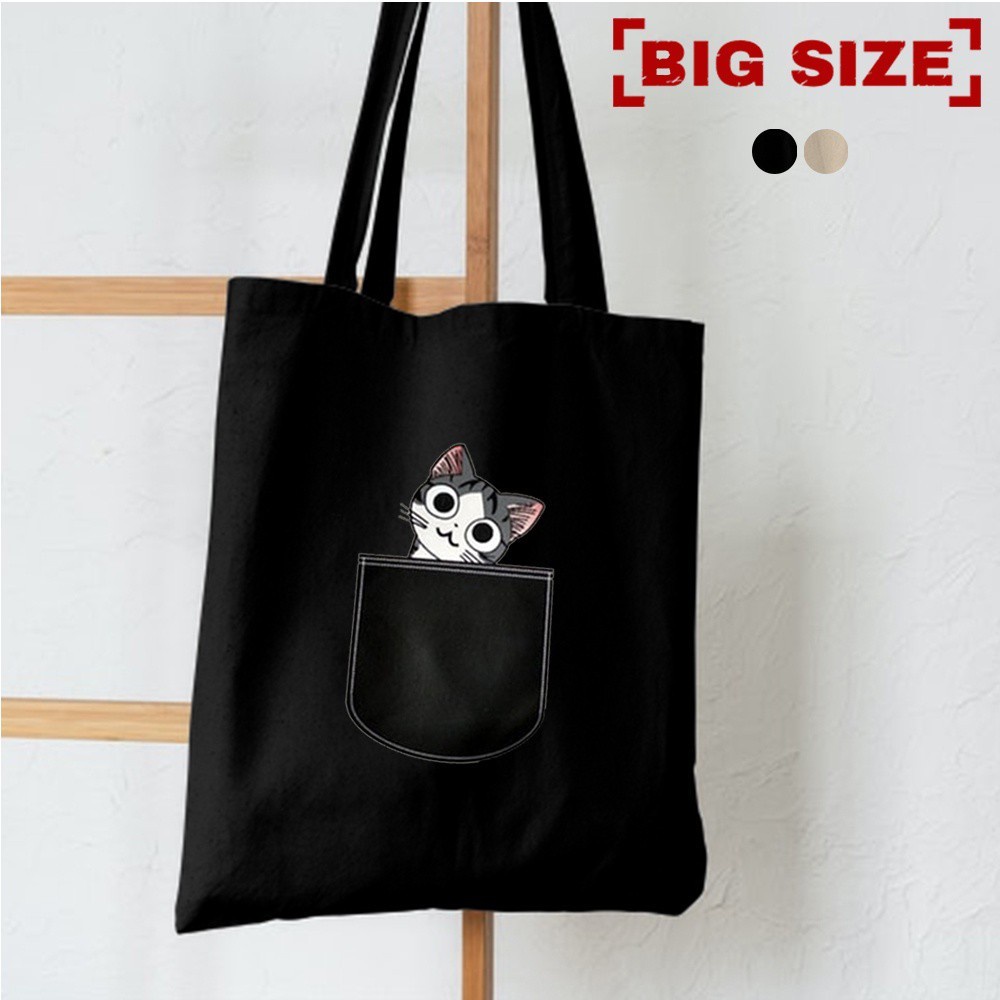 PROMO SALE 10.10 - TOTEBAG MOTIF KUCING - RESLETING BAHAN KANVAS / DINIR 300 UKURAN 35X40 CM