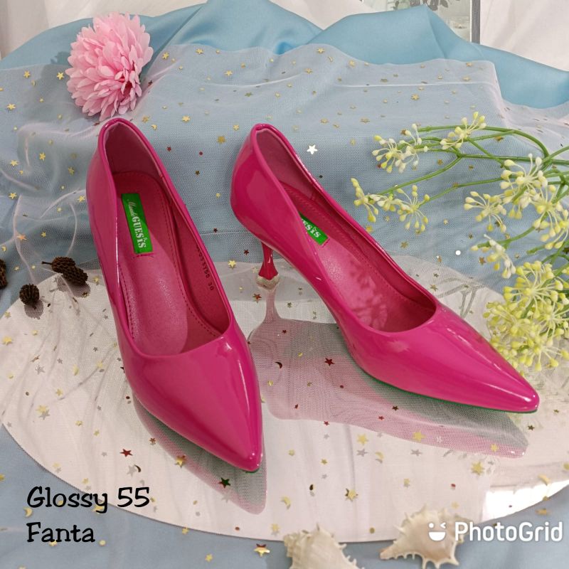 sepatu maude guesis soll karet tapak anti licin Glosy 55 heels 5cm ini-Fanta