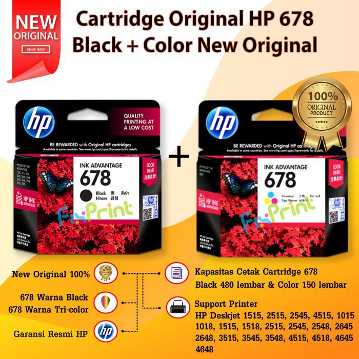 Cartridge Original HP 678 Black CZ107AA, Tinta Printer HP Deskjet 1515 2515 2545 4515 All-in-One