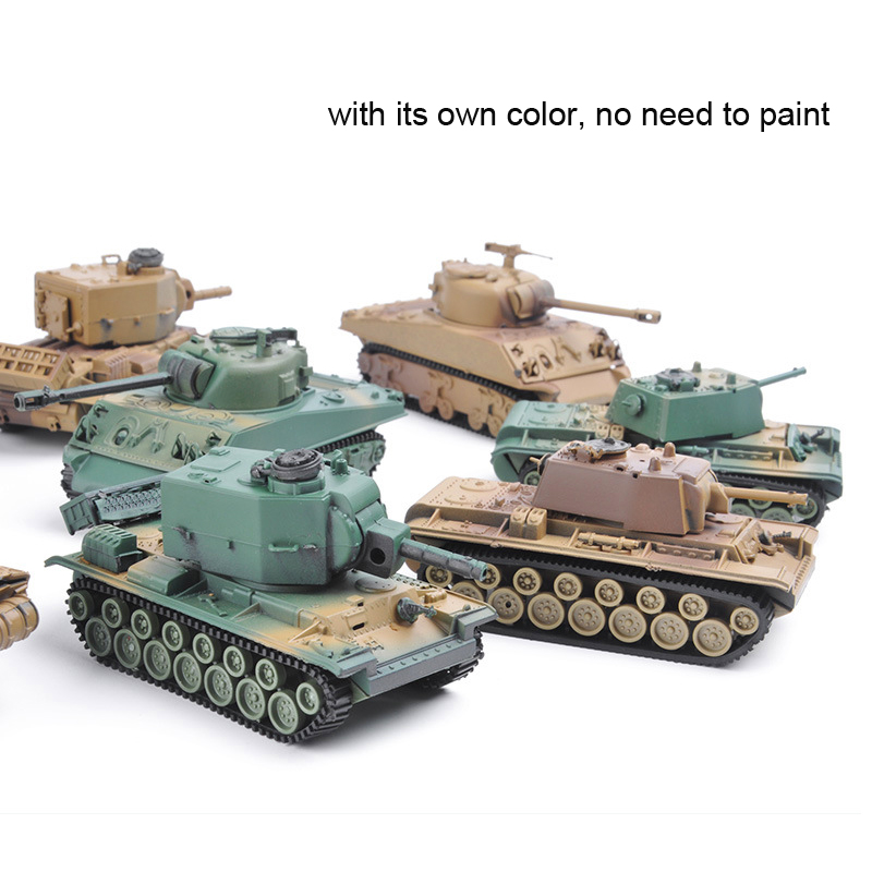 8pcs / Set Mainan Rakitan Model Tank Tempur Utama KV-1 KV-2 M4A3 Sherman Bahan Plastik 1 / 72 WWII 4D