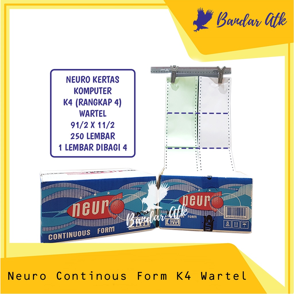 

NEURO Continous Form 91/2 x 11/2 4 PLY/2 (K4 WARTEL NEURO) NCR Kertas Komputer [1 BOX]