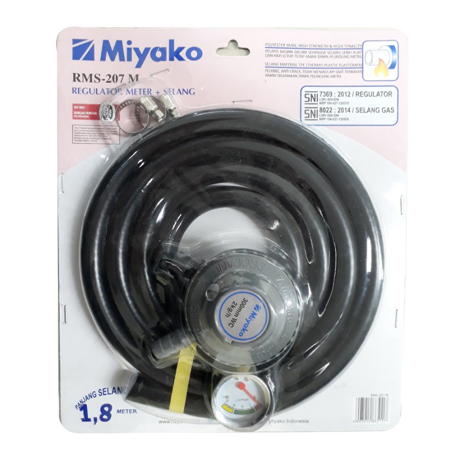 MIYAKO Regulator Gas Tekanan Rendah Meter + Selang 1.8 Meter RMS 207 M - Garansi Resmi 1 Tahun