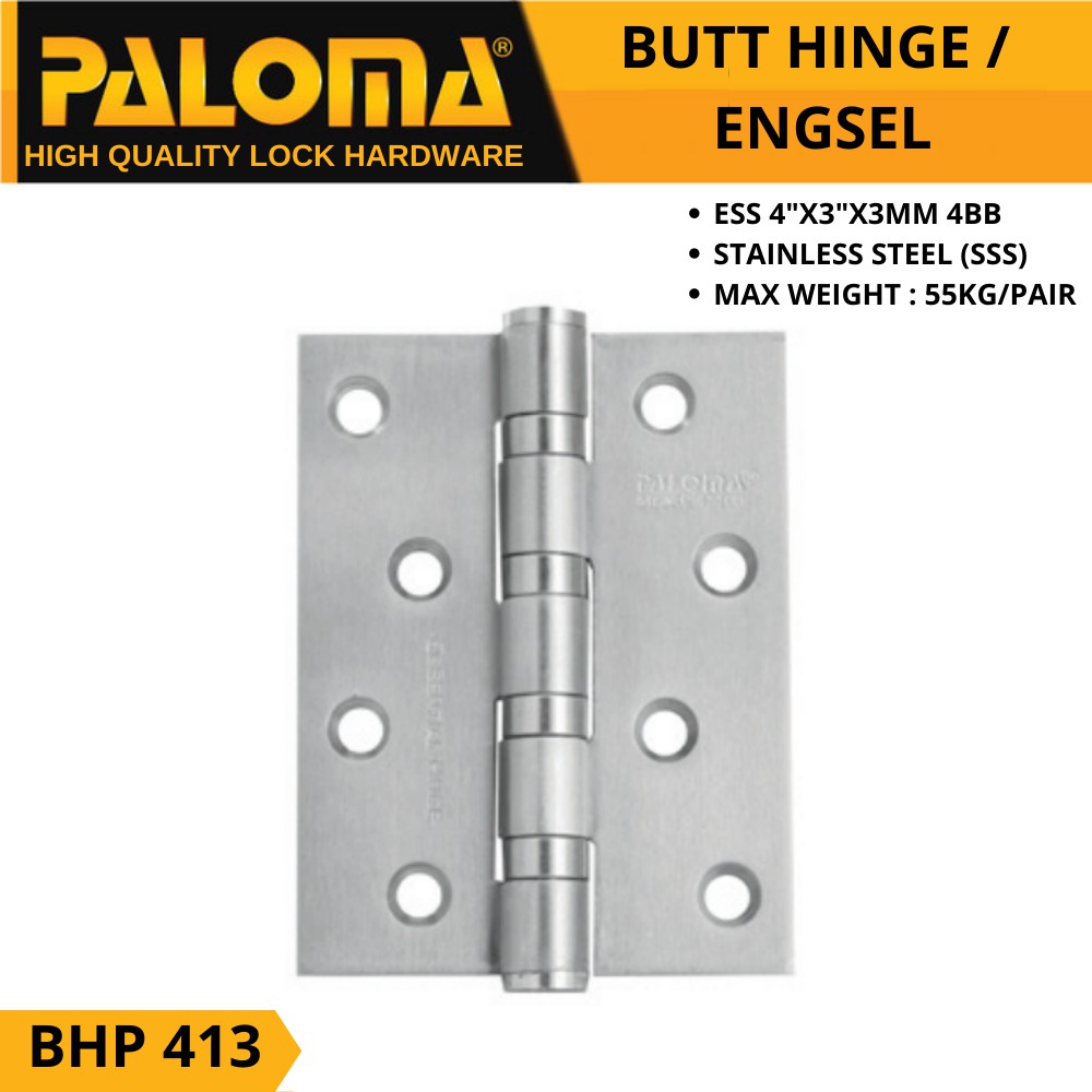 ENGSEL PINTU  4 INCH PALOMA STAINLESS  BHP 413 4&quot;x3&quot;x3mm 4BB SSS