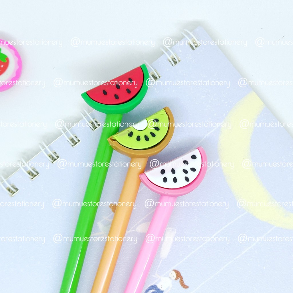 

12pcs pulpen gel Pulpen karakter FRUIT SLICE /pulpen berkarakter /gel pen buah / pen karakter buah
