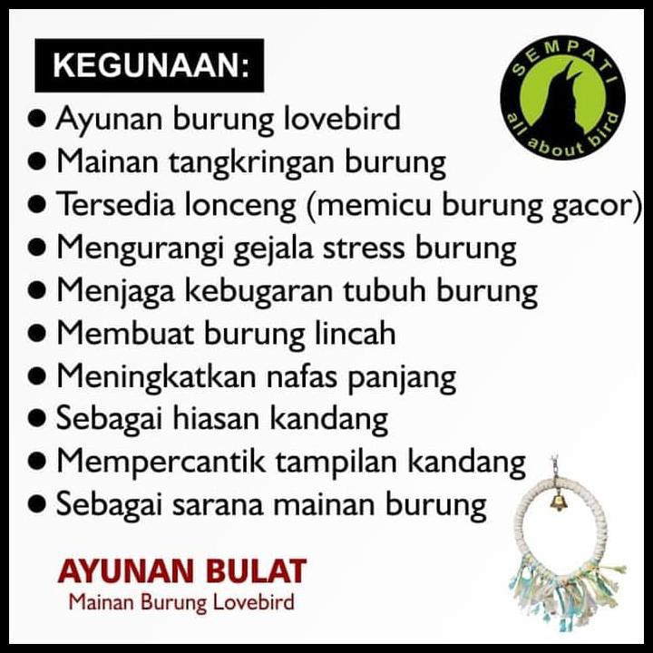 MAINAN BURUNG AYUNAN GANTUNG CINCIN TALI RING SANGKAR LOVEBIRD AYPTH