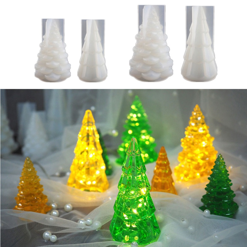 SIY  3D Christmas Tree Silicone Epoxy Resin Mold Multi Colored Fairy Night Lights LED Vase Base Light Christmas Tree DIY Mold