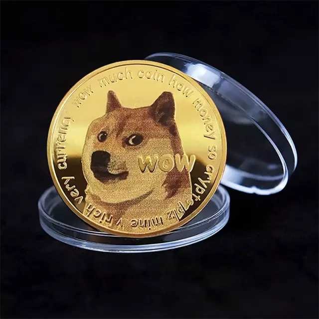 Coin Dogecoin Doge Gold Iron Plated Koleksi Pajangan Souvenir + Case