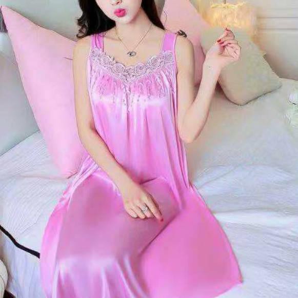 Paling Sesuai.. Daster Satin Jumbo Brukat Ukir Bunga Happy C186