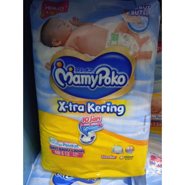 MamyPoko X-Tra Kering Tipe Perekat NB-S 12 Pcs