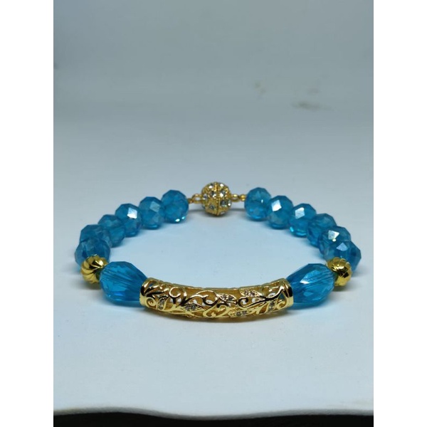 Gelang Bambu Kristal Biru Magnet