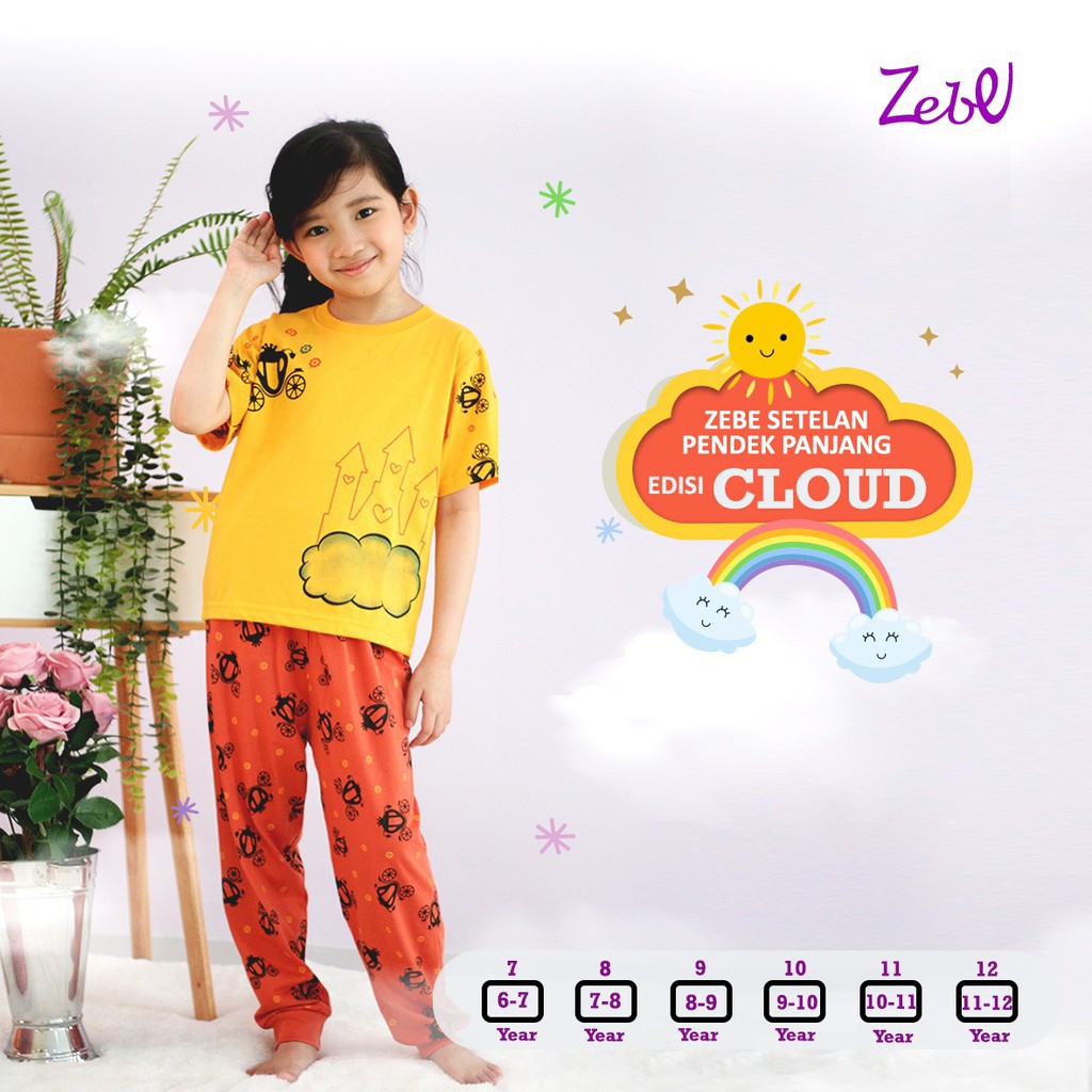 Zebe Piyama Motif Edition Piyama ANAK Setelan Lengan Pendek Celana Panjang 7-12 Tahun