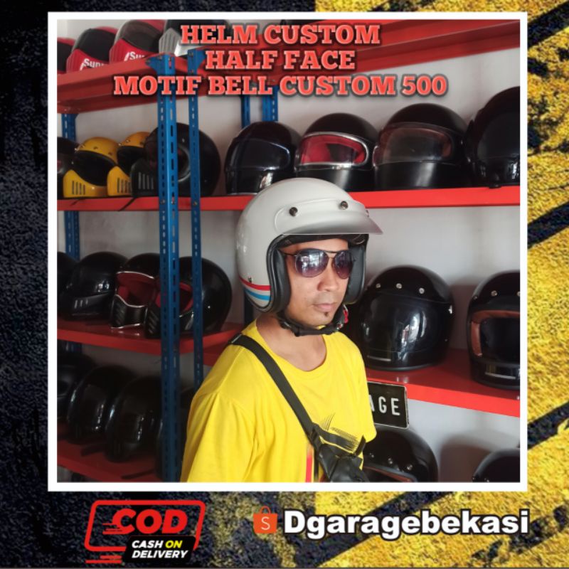 HELM HALF FACE MOTIF BELL CUSTOM 500 RSD COCOK UNTUK MOTOR CUSTOM RETRO VESPA MATIC