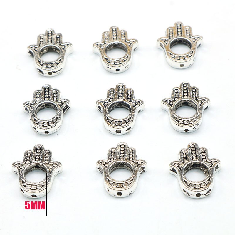 10Pcs Manik-Manik Spacer Bentuk Tangan Hamsa Mata Iblis Warna Silver Ukuran 16x13mm