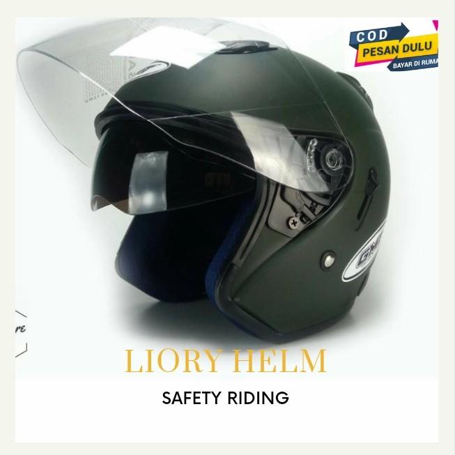 Helm Centro Double Visor Termurah Gmt Green Army Doff