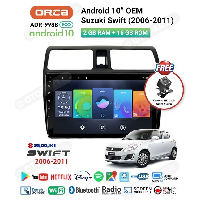 HeadUnit TV Android 10 inch OEM Suzuki Swift 2006-2011 ORCA - ECO 2+16GB