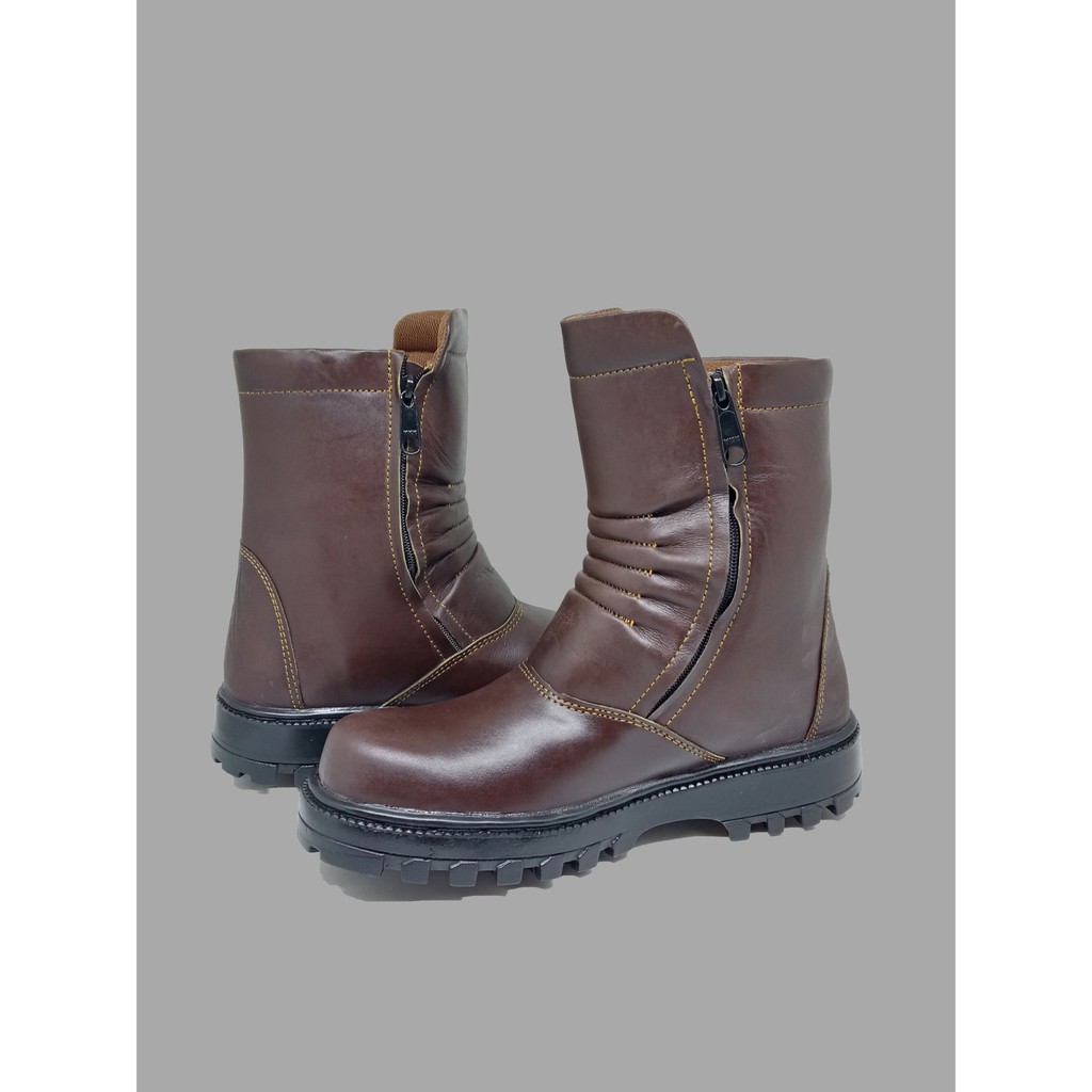 Sepatu Safety boots Asli Kulit Lodong King cokelat Nyaman saat kerja lapangan / pabrik