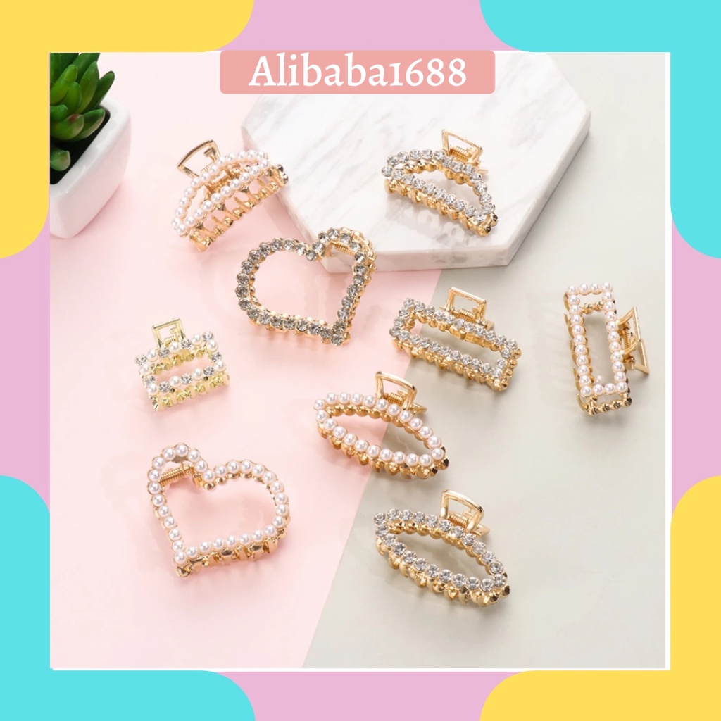 *ALIBABA1688*CODJepit Rambut Wanita korean Large Size Side Clip Pearl Hairpin Rhinestone Sweet Lovel