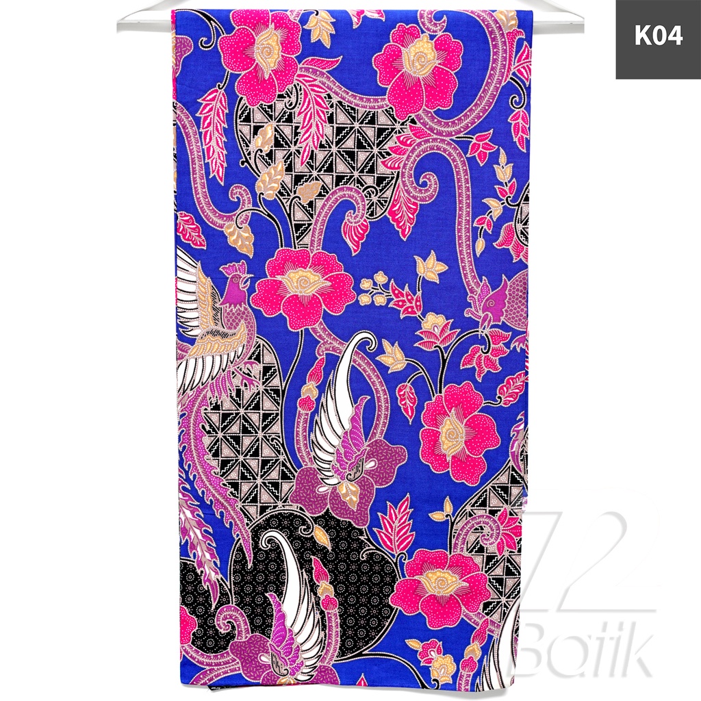 KAIN BATIK PREMIUM Bahan Katun Motif Burung Kembang Warna Biru Tua Pink 723598 Cap 72 Jarik Jarit Sa