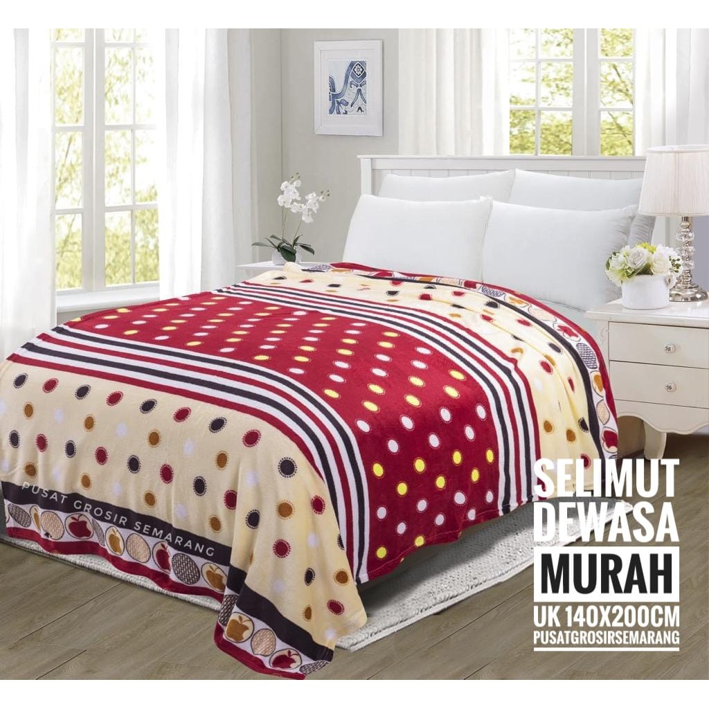Selimut Dewasa Murah MORIA Abstrak Leaf Polkadot Flower Bvrbery Reindeer Could Moon Star Awan Rusa-Red Polka-Stripes