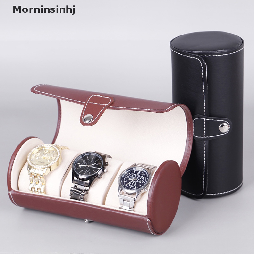 Mornin Kotak Penyimpanan / Display Jam Tangan 3 Slot Model Gulung Bahan Kulit Gaya Vintage Untuk Travel