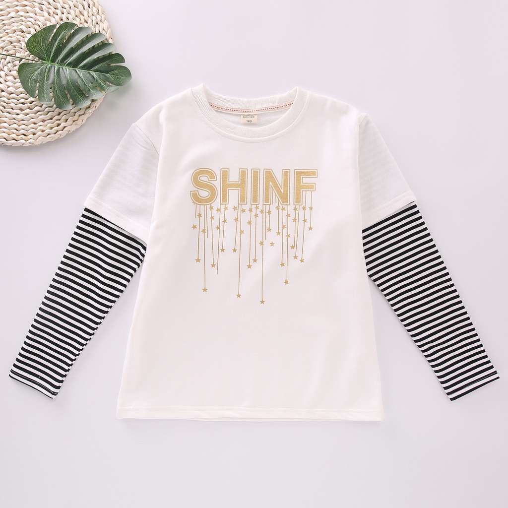 Kaos T-shirt  Anak Remaja Perempuan Lengan Panjang yang fashion casual style Import-Putih