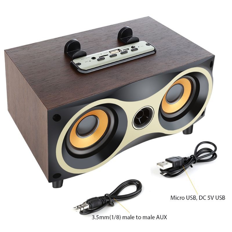 TOPROAD Portable Bluetooth Speaker Subwoofer FM Radio Wood Design 2000mAh - XM6 - Brown