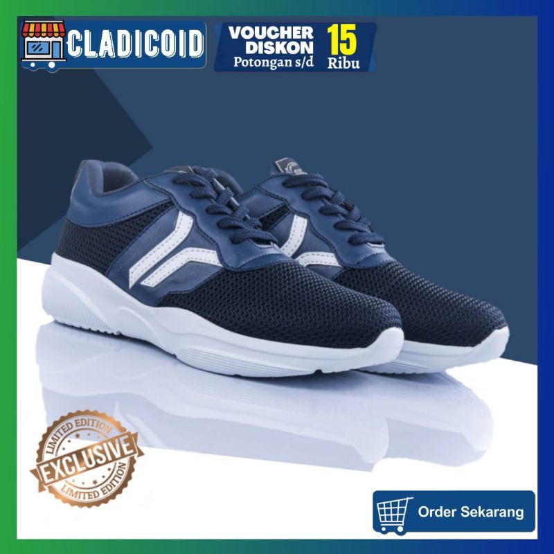 EXCLUSIVE Sepatu Sneakers Pria Original Running Model Stylish dan Sporty (Warna Hitam dan Biru)