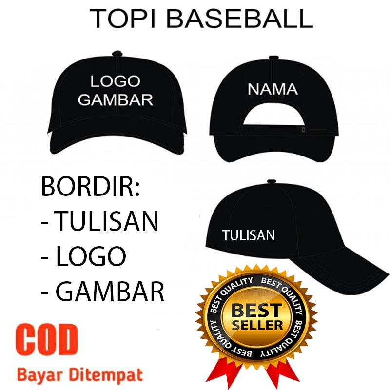 bordir topi custom logo baseball desain logo atau tulisan custom topi satuan