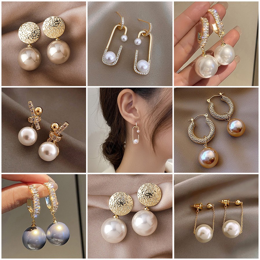 Anting Tusuk Gantung Bahan Sterling Silver 925 Desain Pita + Mutiara + Berlian Imitasi Gaya Korea Untuk Wanita