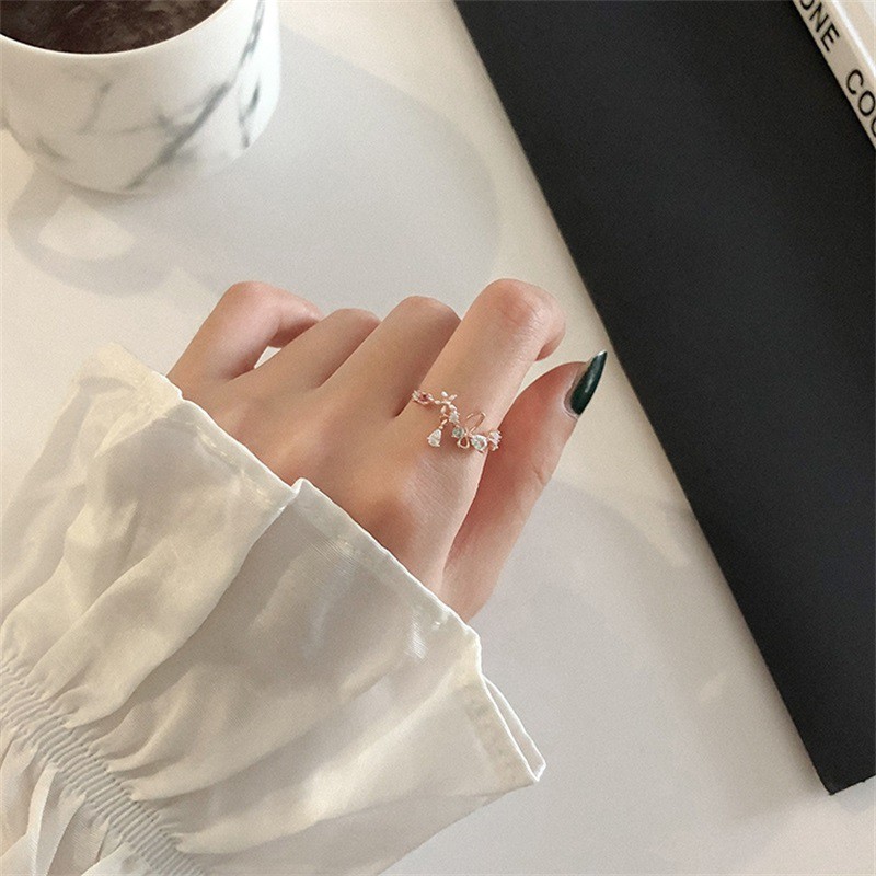 Cincin Lapis Emas Model Terbuka Dengan Berlian Imitasi Warna Pink Untuk Wanita