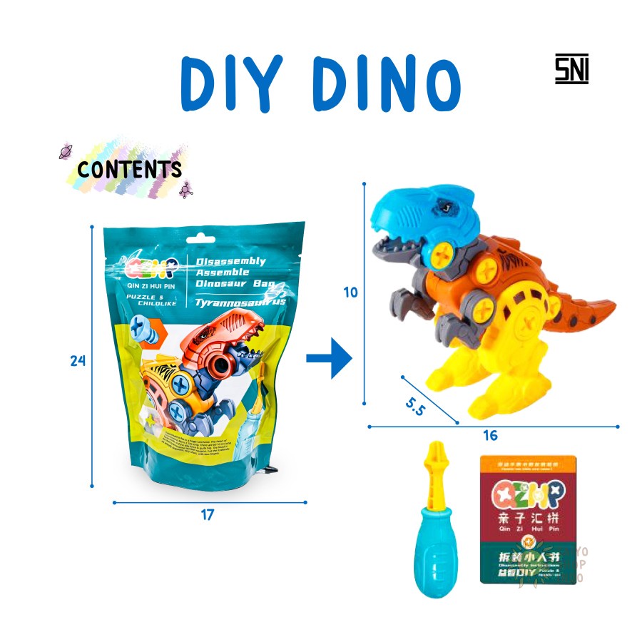 Mainan Anak DIY Dino Dinosaurus Rakit Edukasi Obeng Puzzle