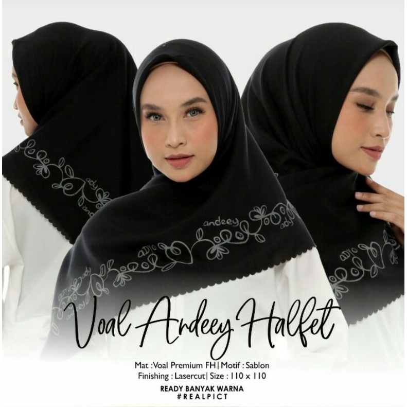 hijab voal segiempat andeey denay kw polos motif denay hitam