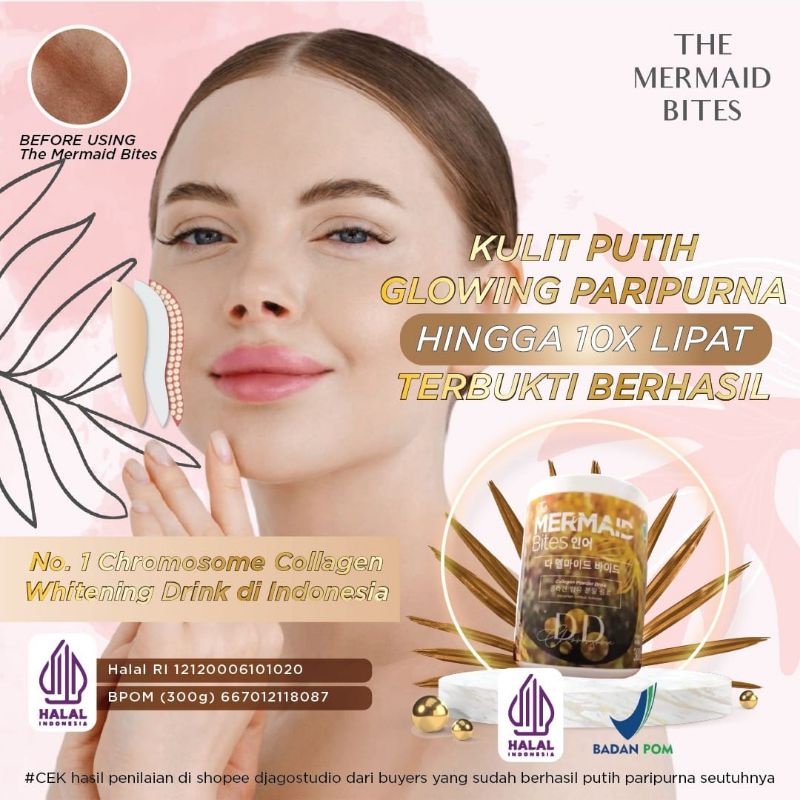 Minuman Kolagen Pemutih Badan Cepat|The Mermaid Bites CHROMOSOME BPOM HALAL RI (30 Days Supplied)