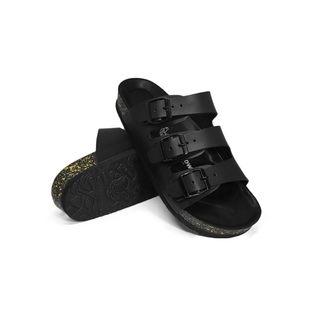 Sandal Slide Pria Anti Slip Gesper Kulit Sintetis Sol Phylon Webbing Hitam Unisex