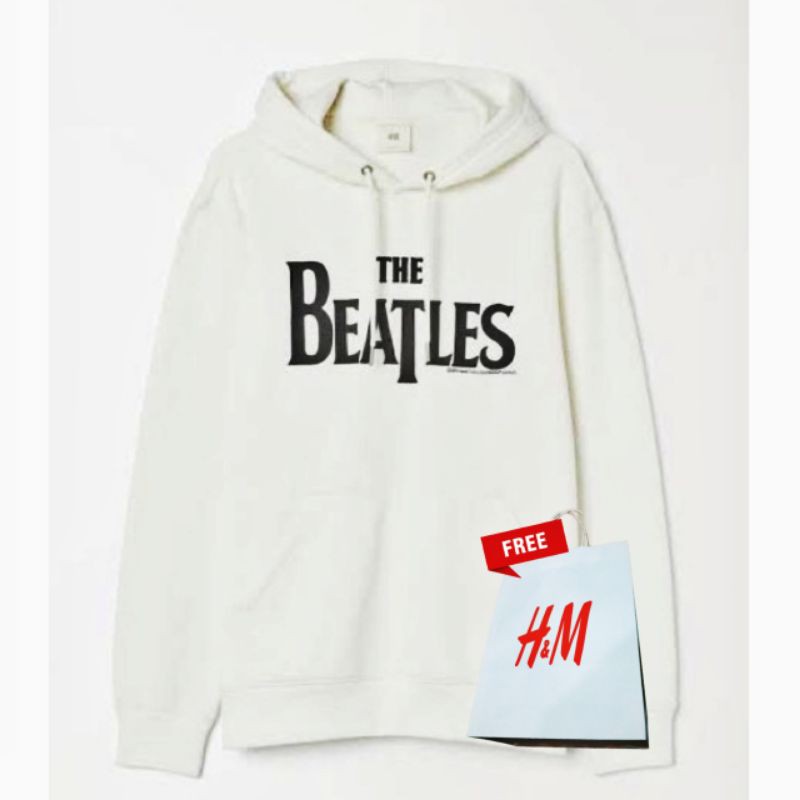 Hnm Hoodie Pria Wanita Putih H&amp;M The Beatles Bordir White Free Paper Bag