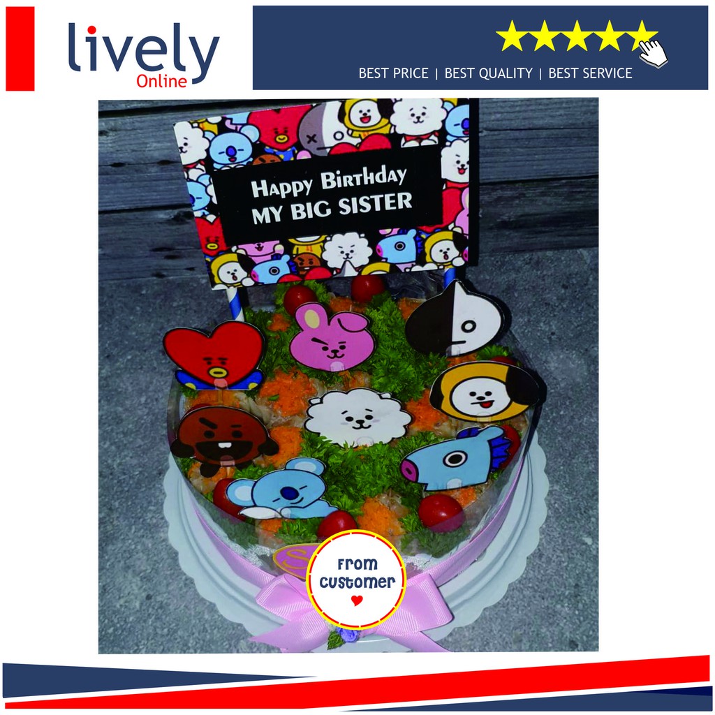 CAKE TOPPER KARAKTER BT21 02 HIASAN KUE HBD HAPPY BIRTHDAY CUSTOM NAMA