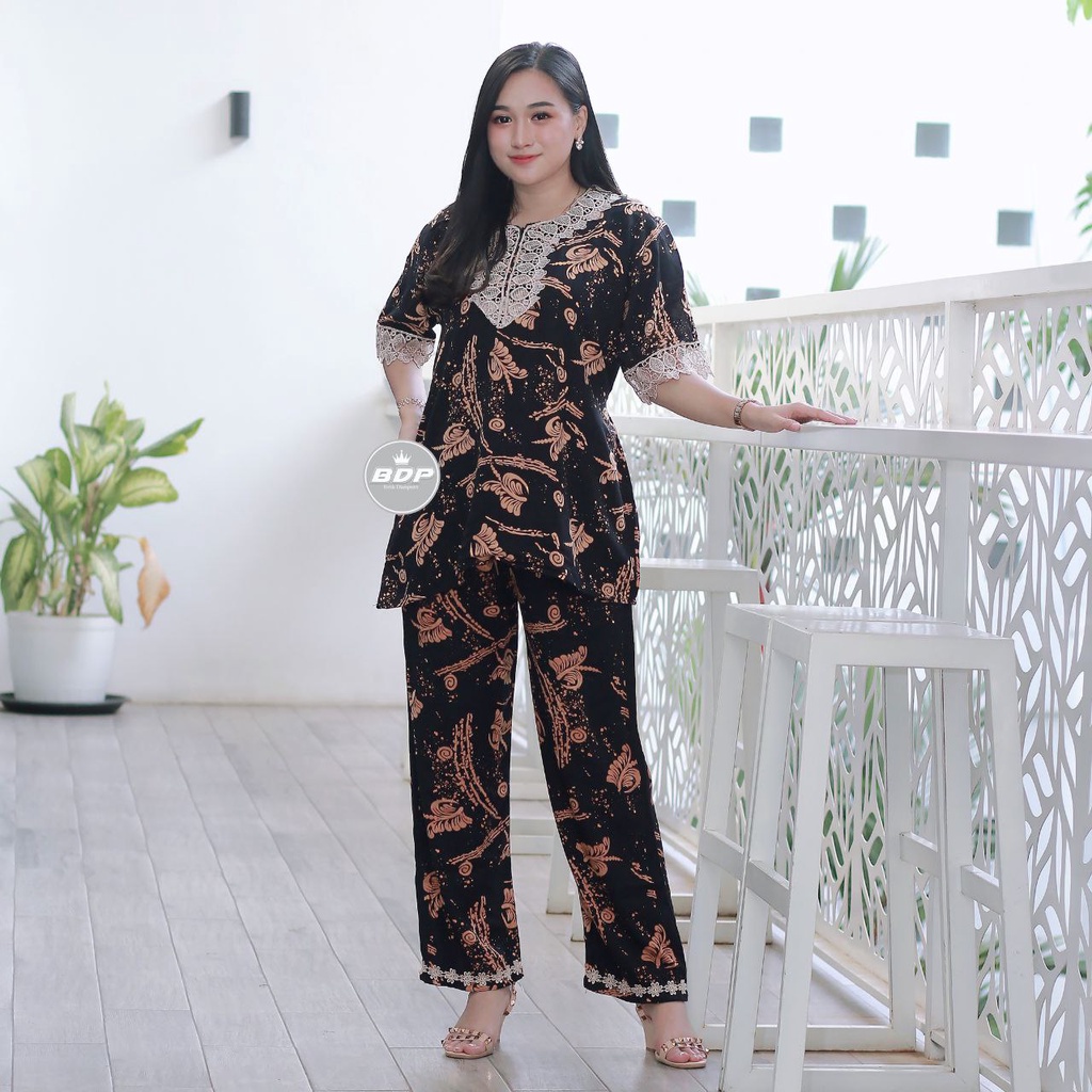TERBARU | SETELAN BAJU TIDUR PIYAMA ARAB RENDA | ONE SET BUSUI | PIYAMA ARAB RENDA-ST silvana hitam