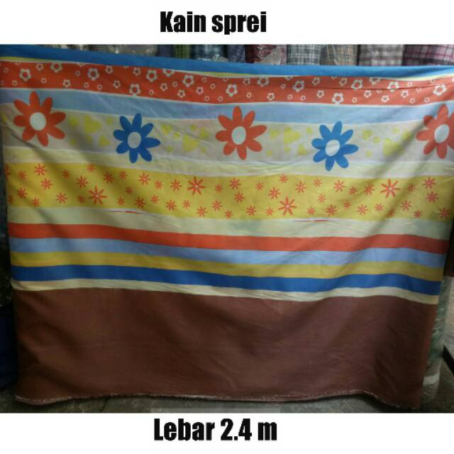 BAHAN KAIN SPREI MOTIF BUNGA SIMPLE SALUR STRIP RAINBOW METERAN LEBAR 2.4M / KAIN SPREI GULUNGAN