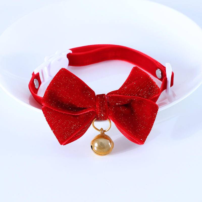 Kalung Leher Kucing Peliharaan Bahan velvet Imitasi adjustable Dengan Lonceng Untuk Natal